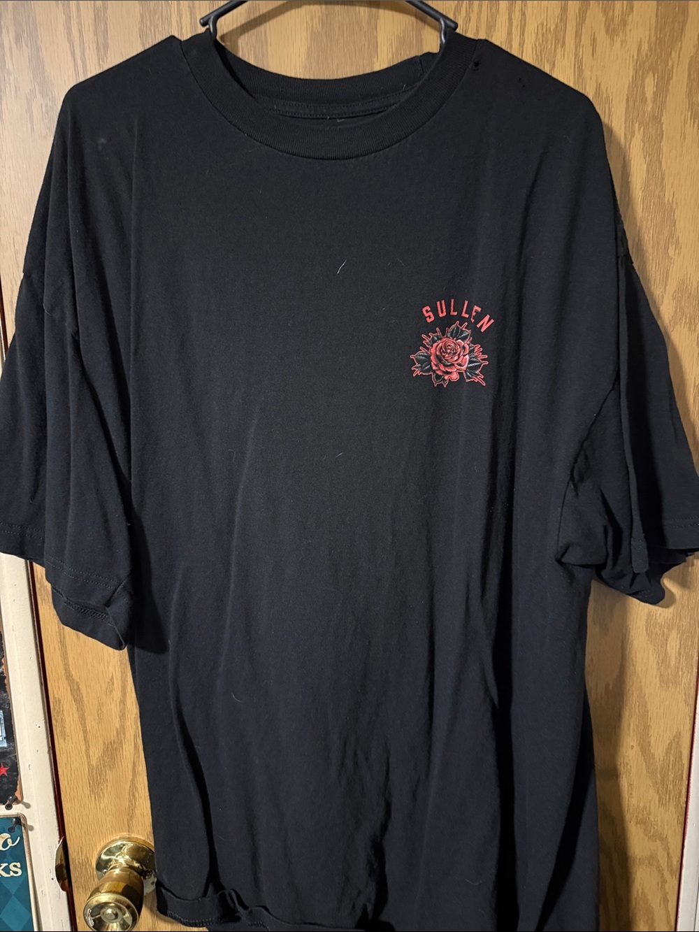 Sullen Black Short-Sleeve Crew Tee with Red Rose Graphic